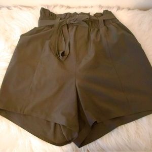 Apana olive green high waist paper bag shorts